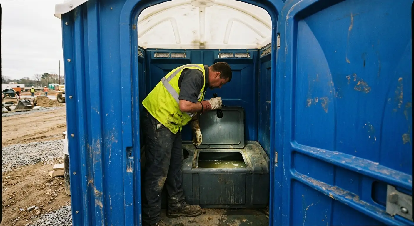 Technician inspecting waste tank levels in Arlington, TX